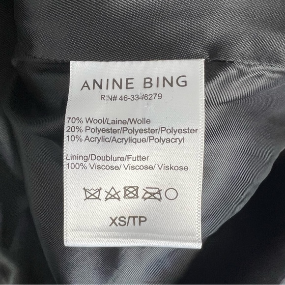 Anine Bing Maeve Buffalo Check Wool Shacket Black and White - Picture 11 of 12